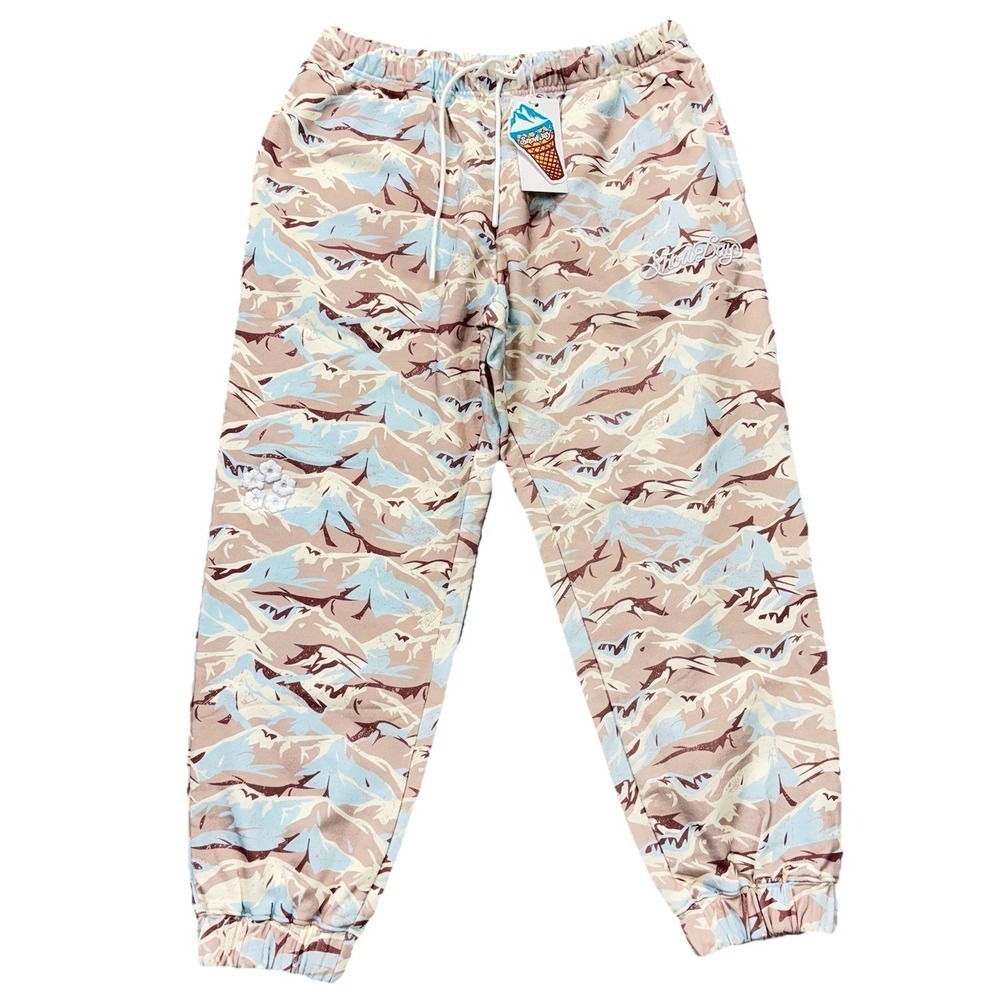 Snow Day Jogger Pants Men's 2XL Brown Blue‎ Printed 100% Cotton Drawstring NEW